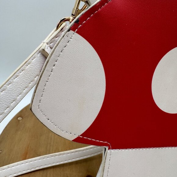 Mushroom-Shaped Red & White Faux Leather Crossbody Bag With Adjustable Strap - Picture 2 of 8